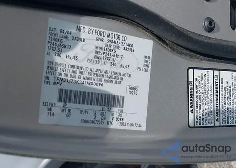 2004 Ford Explorer Nbx/Xlt из США, поврежденный, VIN 1FMZU73K34UB83096